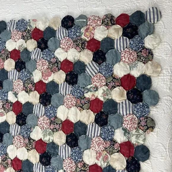 Vintage Handmade Amish Yo Yo Quilt Throw Table Decor Cottagecore 52x62